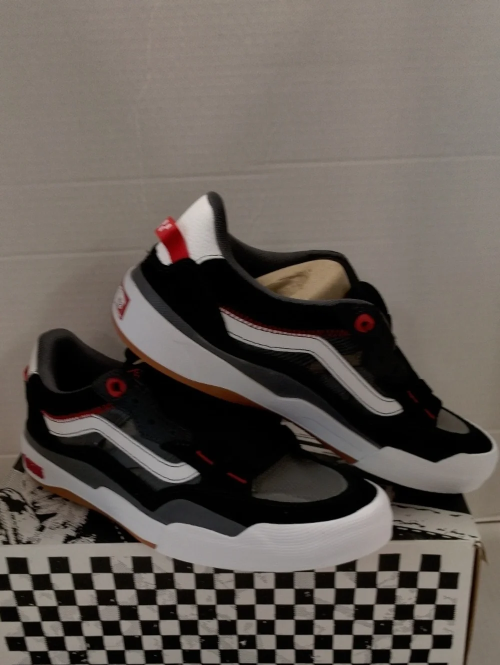 Vans Black, White & Red Low-Top Skate Shoes